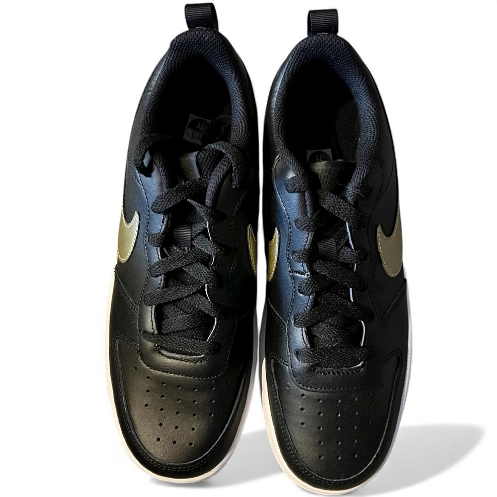 Nike Court Borough Low 2 (GS) Black and Gold Accent Sneakers - Picture 6 of 11